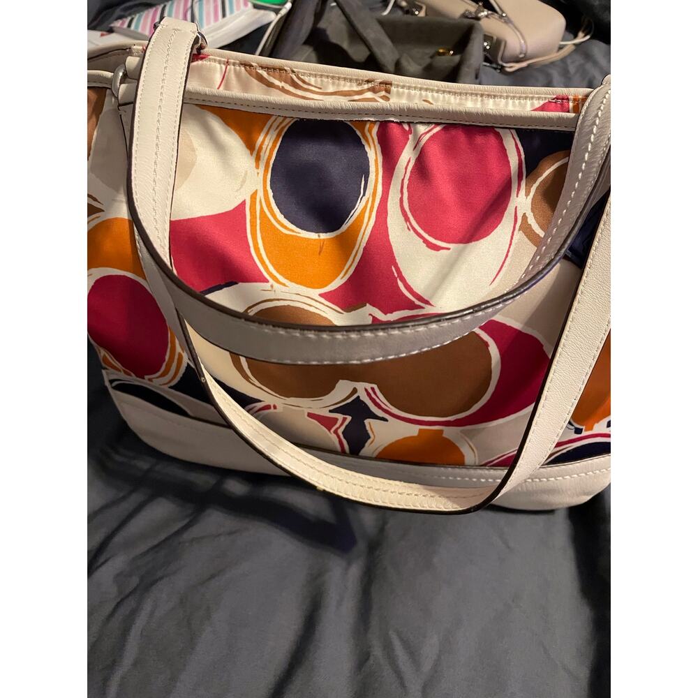 Coach Park Carrie F23277 Hand Drawn Scarf Print Multicolor Tote Bag - Picture 6 of 9